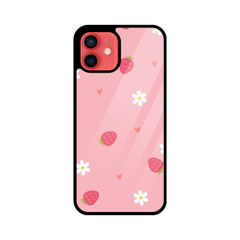 Strawberry Daisy Cute Aesthetic Glass Case