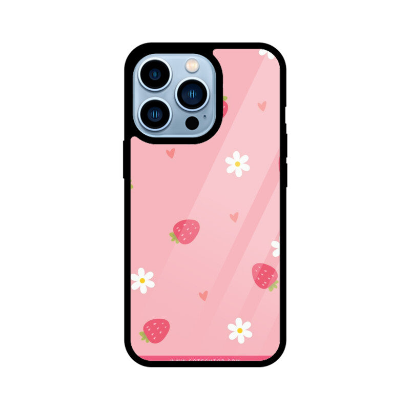 Strawberry Daisy Cute Aesthetic Glass Case