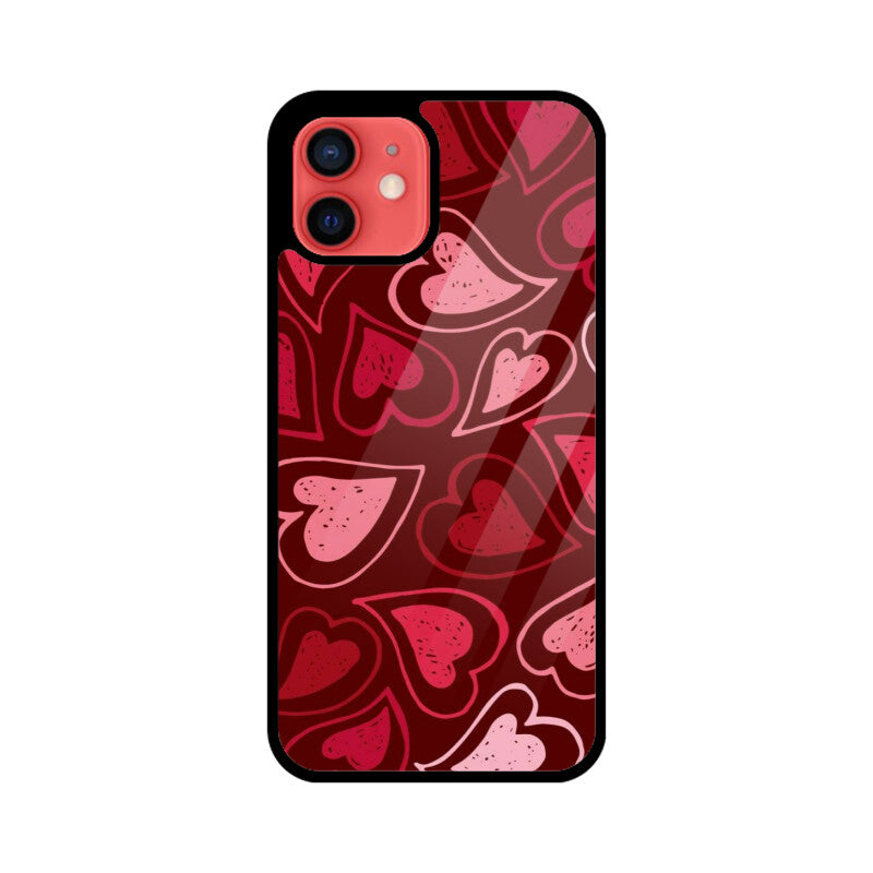 Red Heart Love Pattern Glass Case