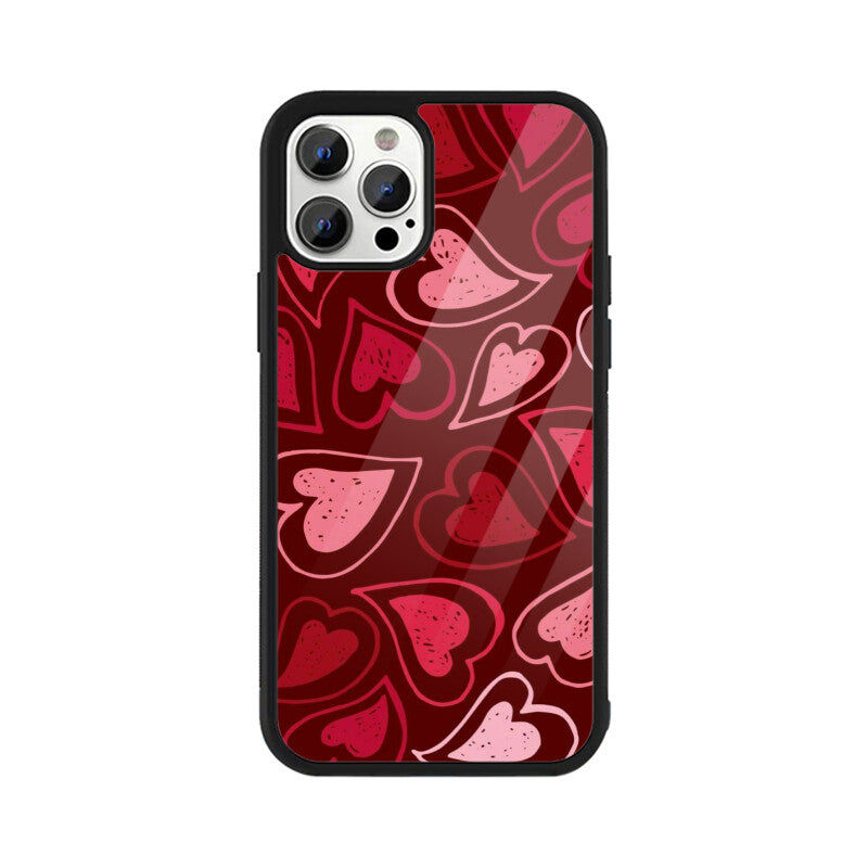 Red Heart Love Pattern Glass Case