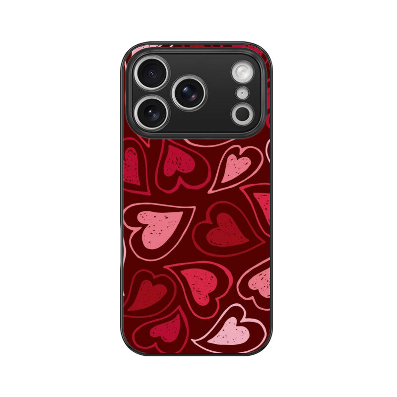 Red Heart Love Pattern Glass Case