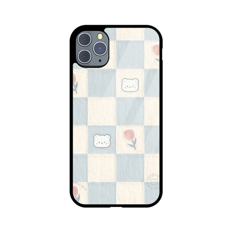 Cute Bear Checkerboard Glass Case