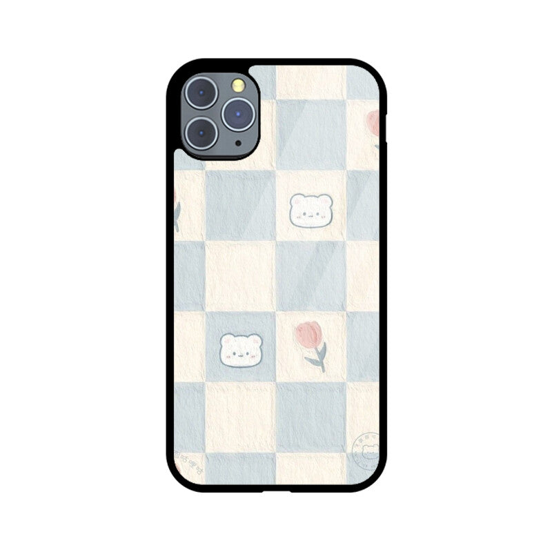 Cute Bear Checkerboard Glass Case