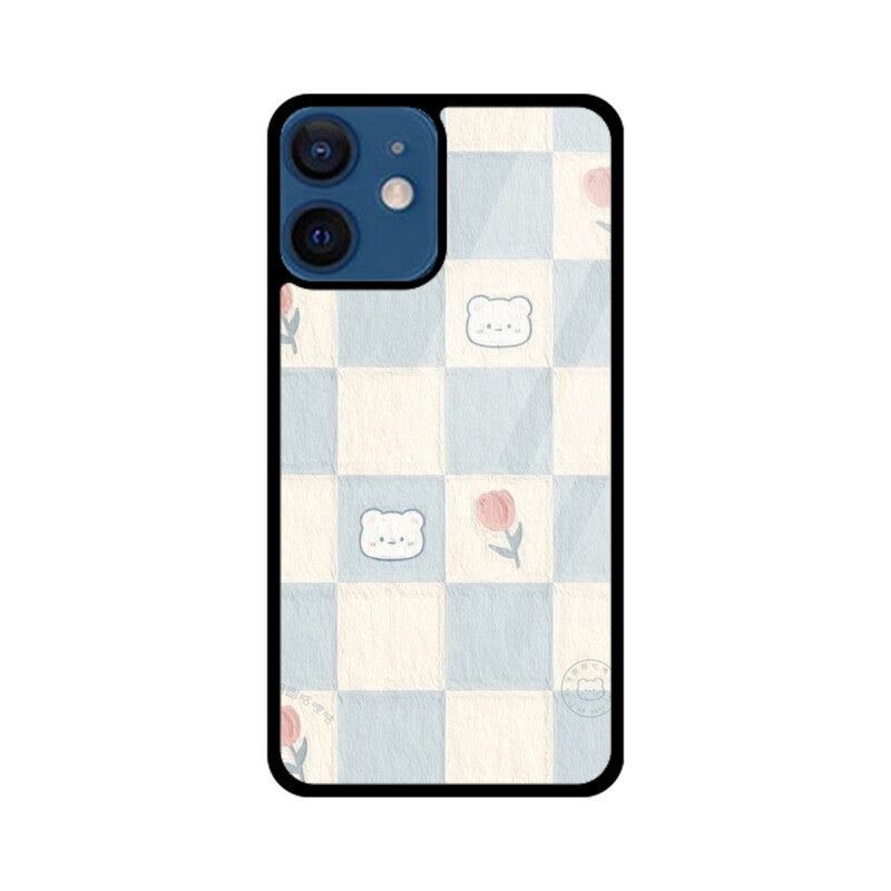 Cute Bear Checkerboard Glass Case
