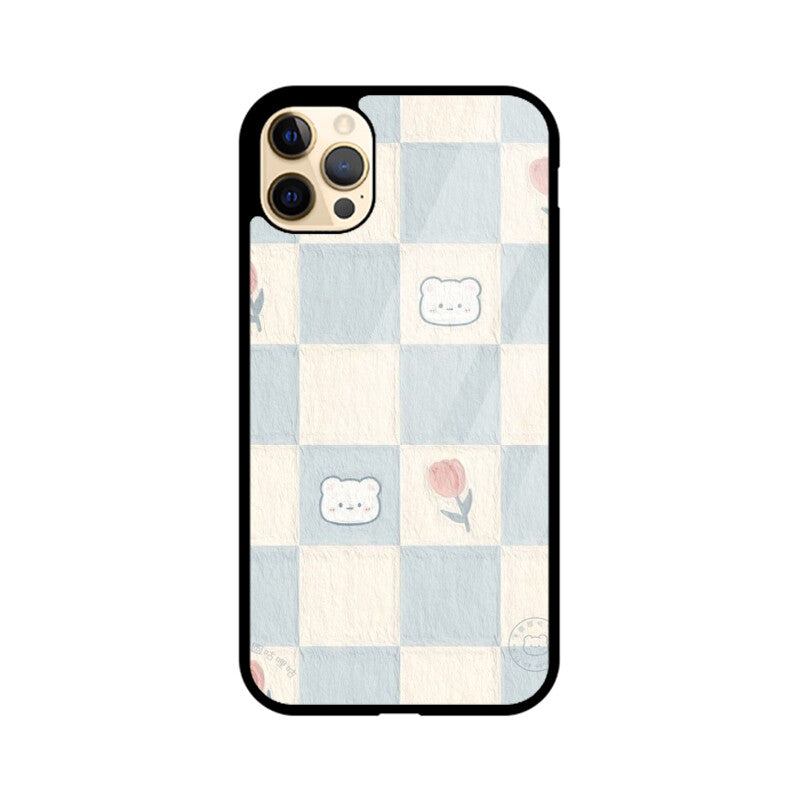 Cute Bear Checkerboard Glass Case