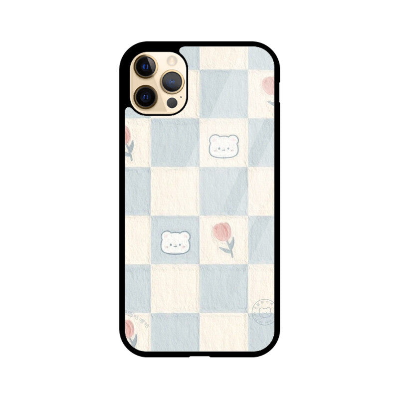 Cute Bear Checkerboard Glass Case