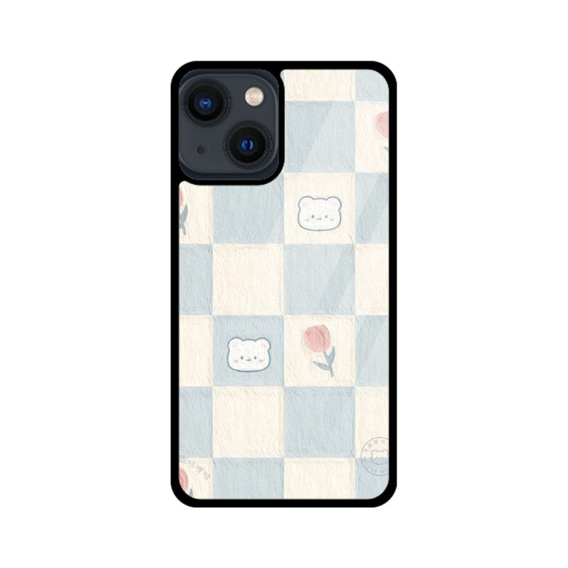 Cute Bear Checkerboard Glass Case