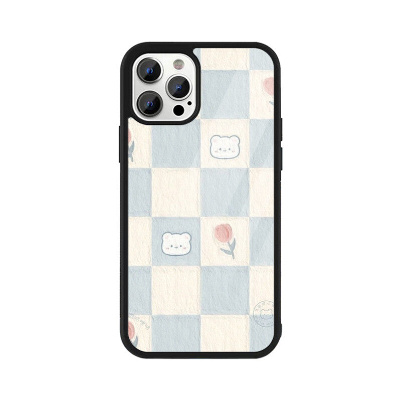 Cute Bear Checkerboard Glass Case