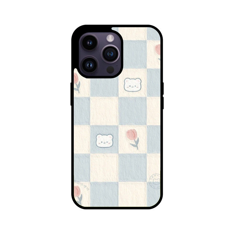 Cute Bear Checkerboard Glass Case