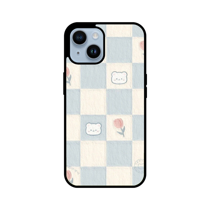Cute Bear Checkerboard Glass Case