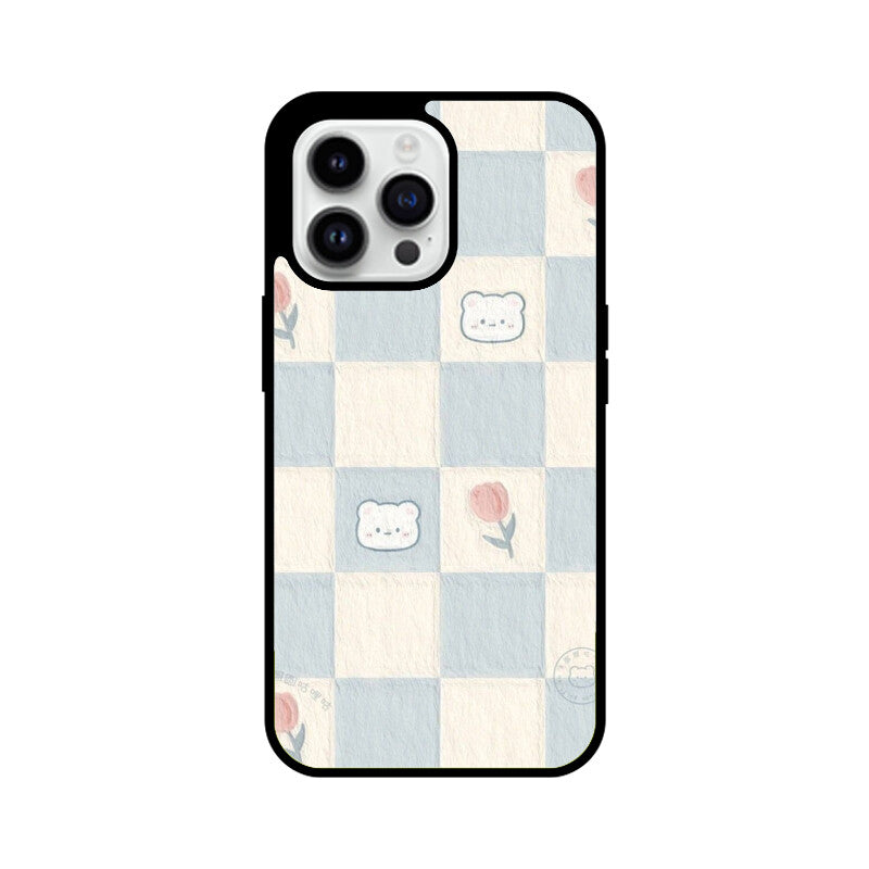 Cute Bear Checkerboard Glass Case
