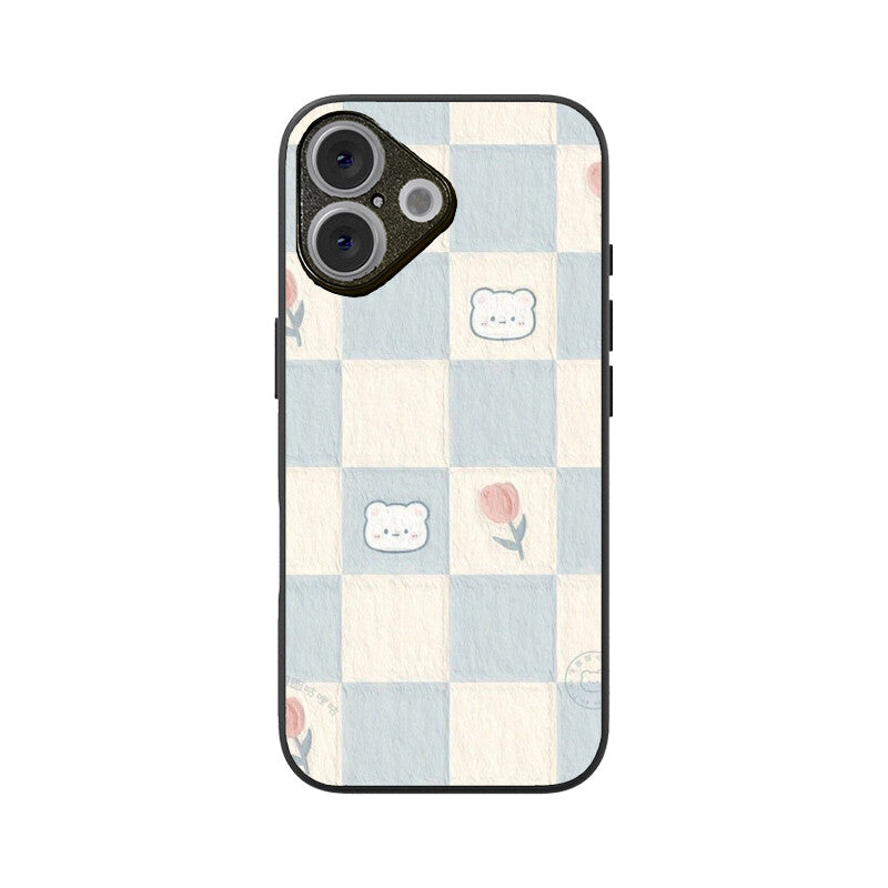 Cute Bear Checkerboard Glass Case