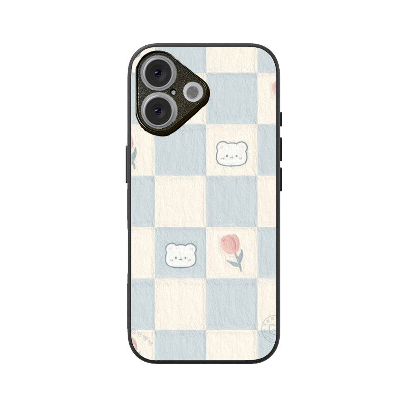 Cute Bear Checkerboard Glass Case