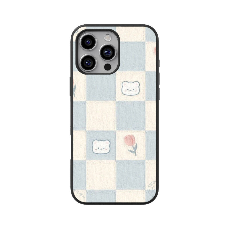 Cute Bear Checkerboard Glass Case