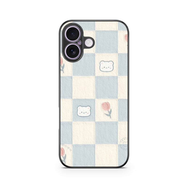 Cute Bear Checkerboard Glass Case