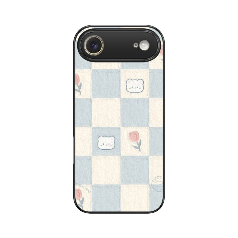 Cute Bear Checkerboard Glass Case