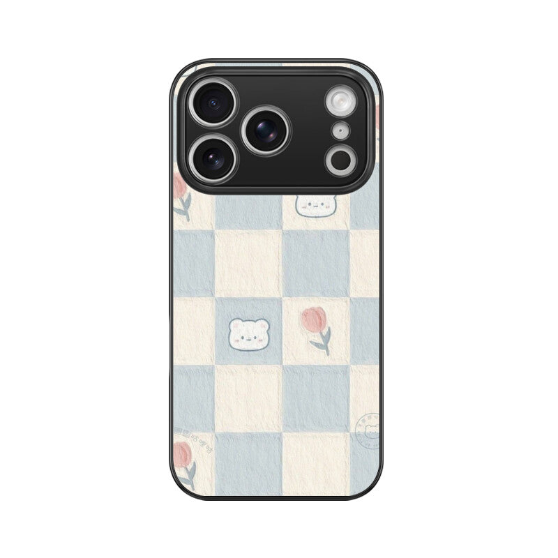 Cute Bear Checkerboard Glass Case