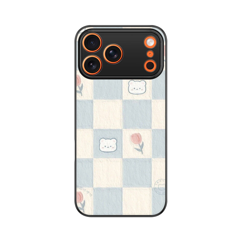 Cute Bear Checkerboard Glass Case