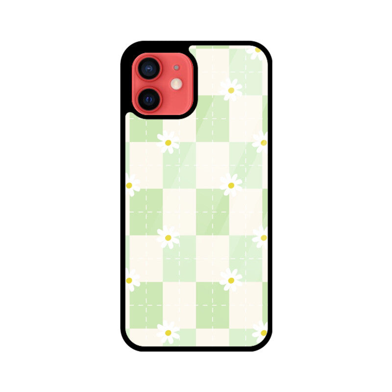 Green Checkerboard Daisy Glass Case