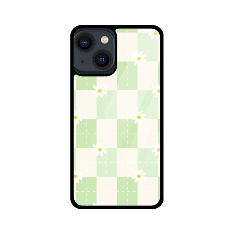 Green Checkerboard Daisy Glass Case