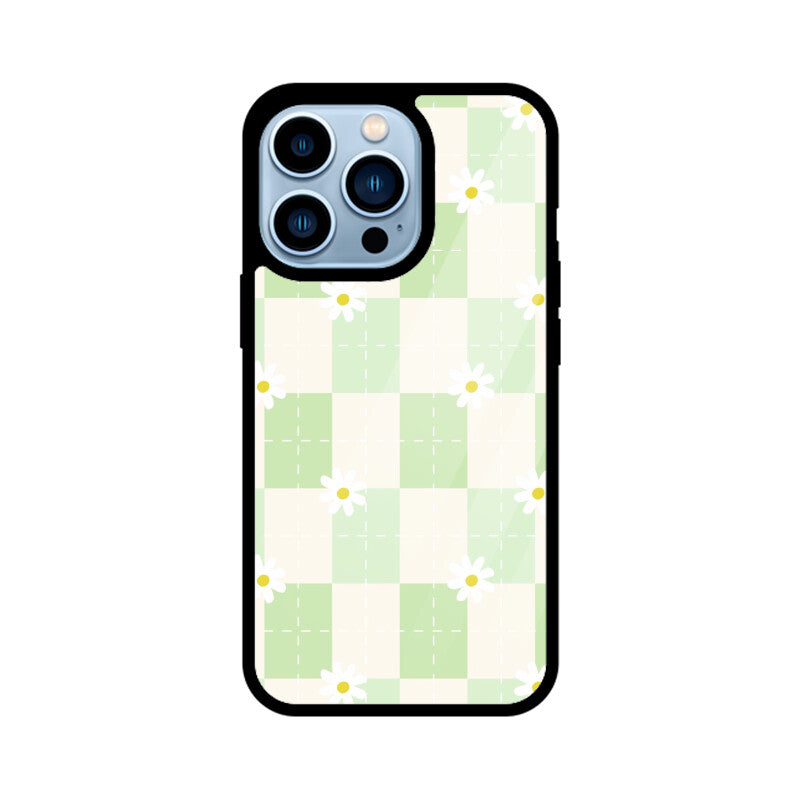 Green Checkerboard Daisy Glass Case