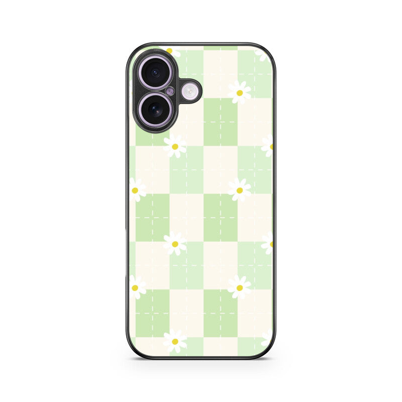 Green Checkerboard Daisy Glass Case
