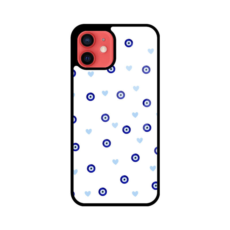 Blue Evil Eye Heart Pattern Glass Case