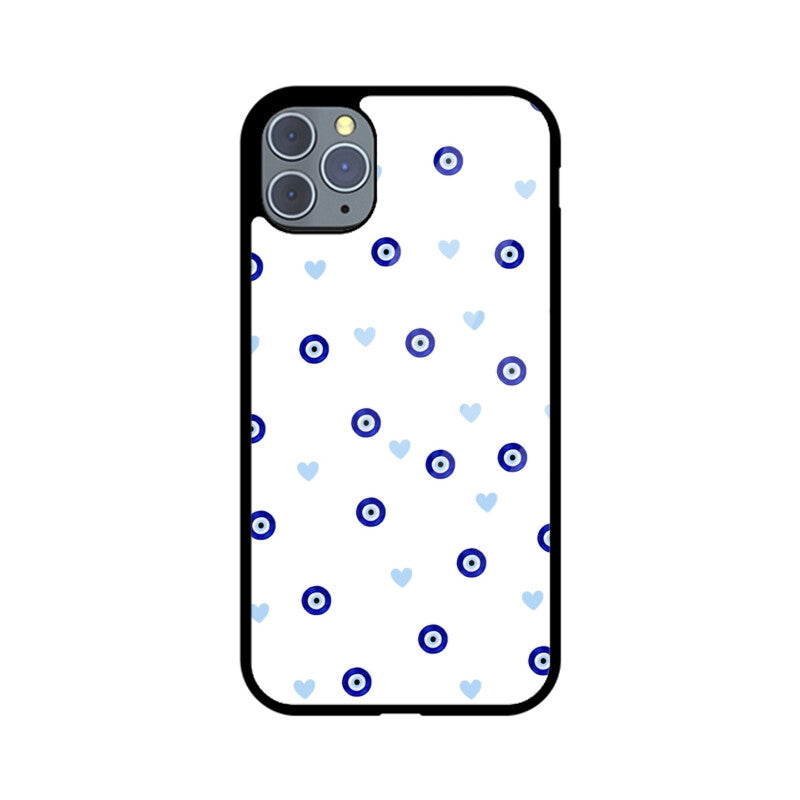 Blue Evil Eye Heart Pattern Glass Case
