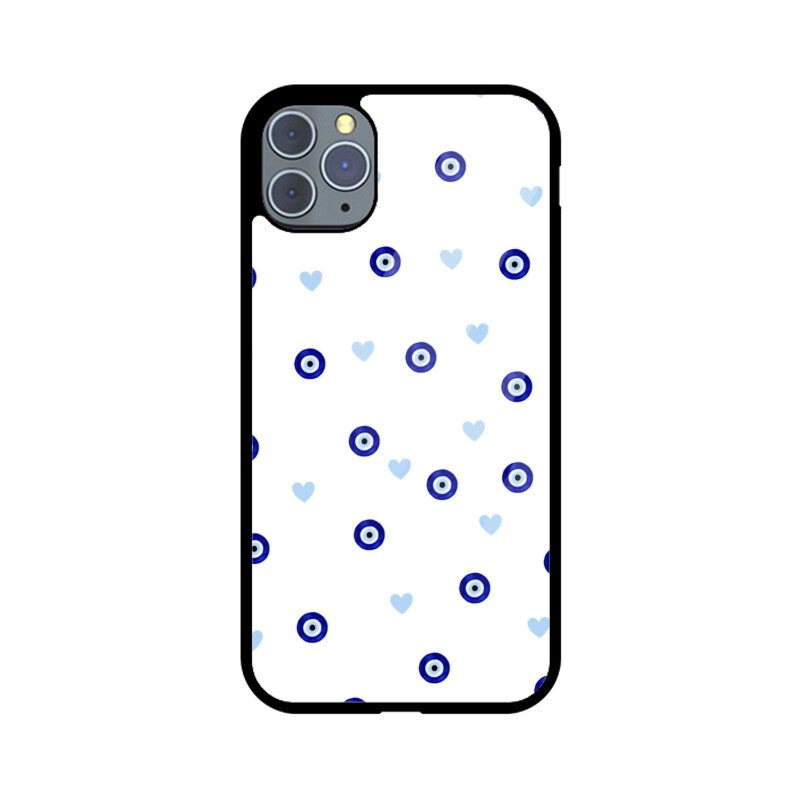 Blue Evil Eye Heart Pattern Glass Case