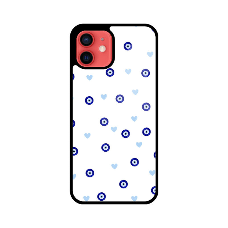 Blue Evil Eye Heart Pattern Glass Case