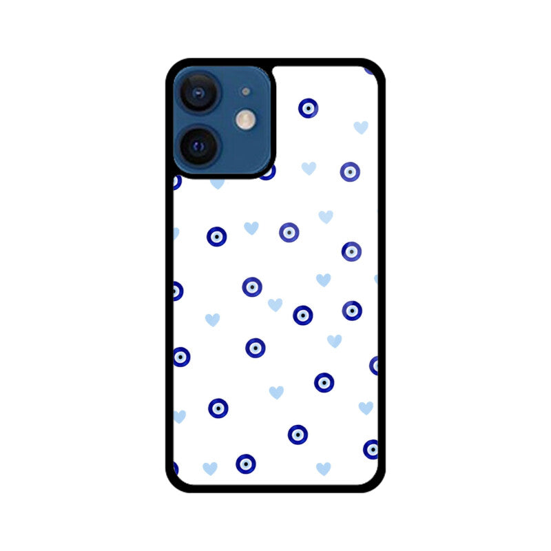 Blue Evil Eye Heart Pattern Glass Case