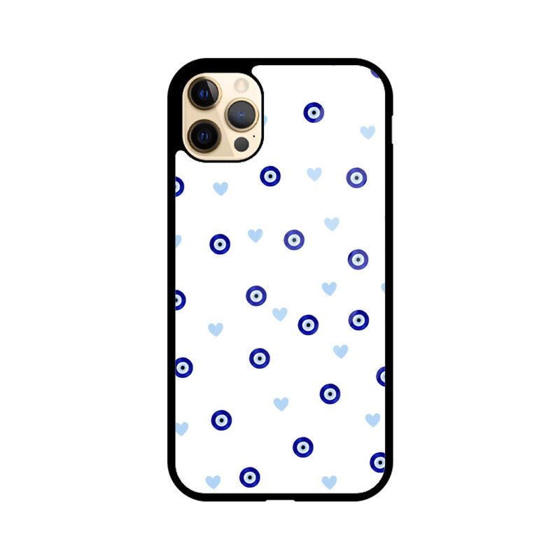 Blue Evil Eye Heart Pattern Glass Case