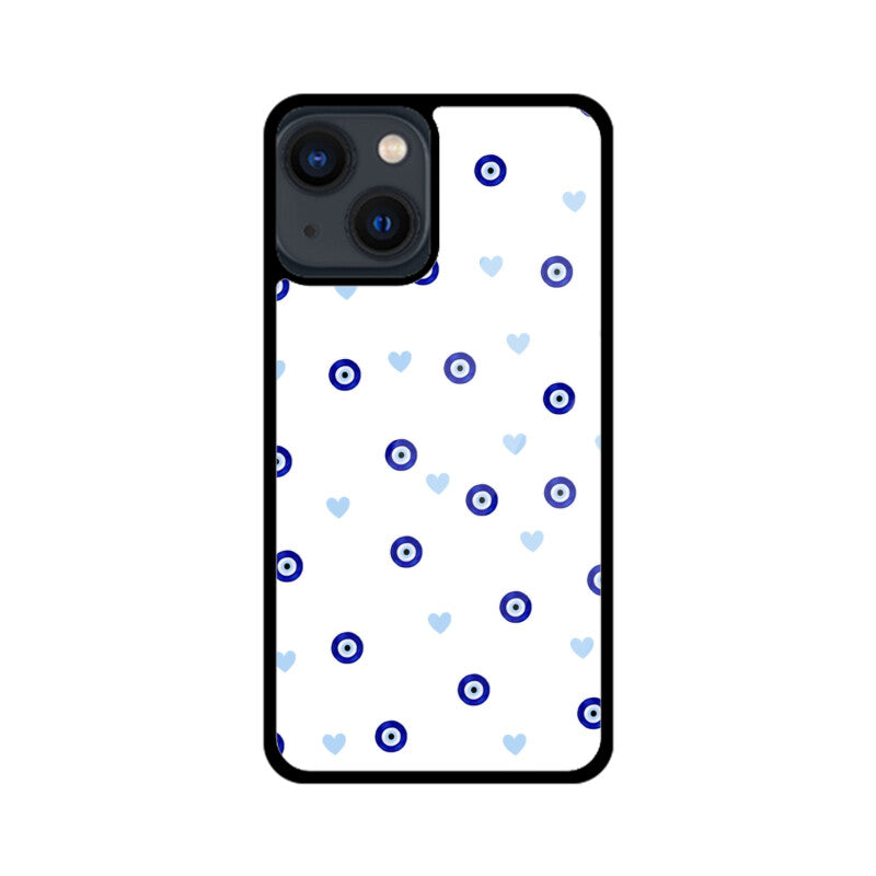 Blue Evil Eye Heart Pattern Glass Case