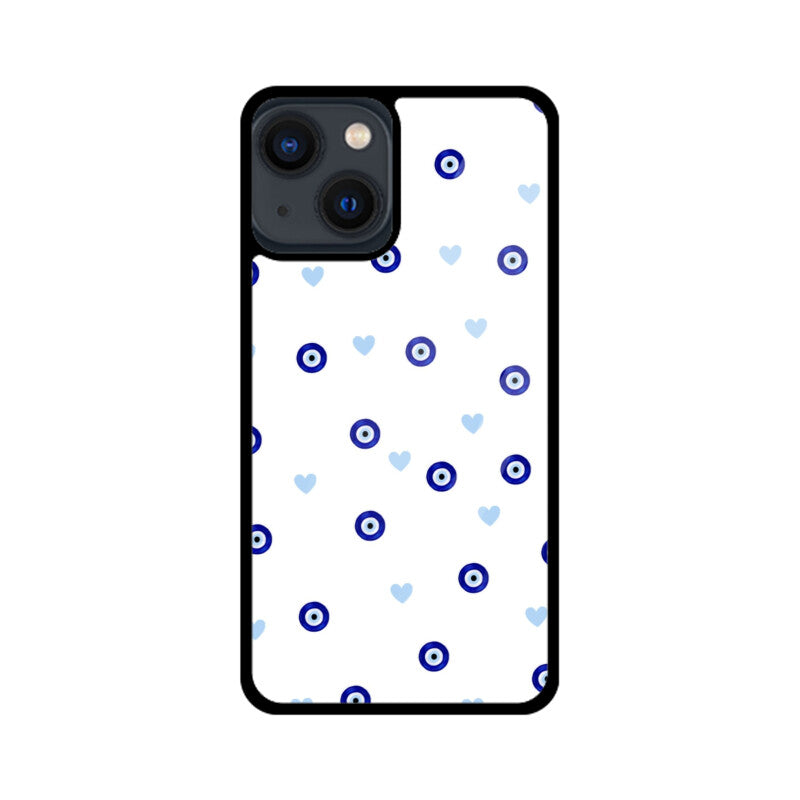 Blue Evil Eye Heart Pattern Glass Case