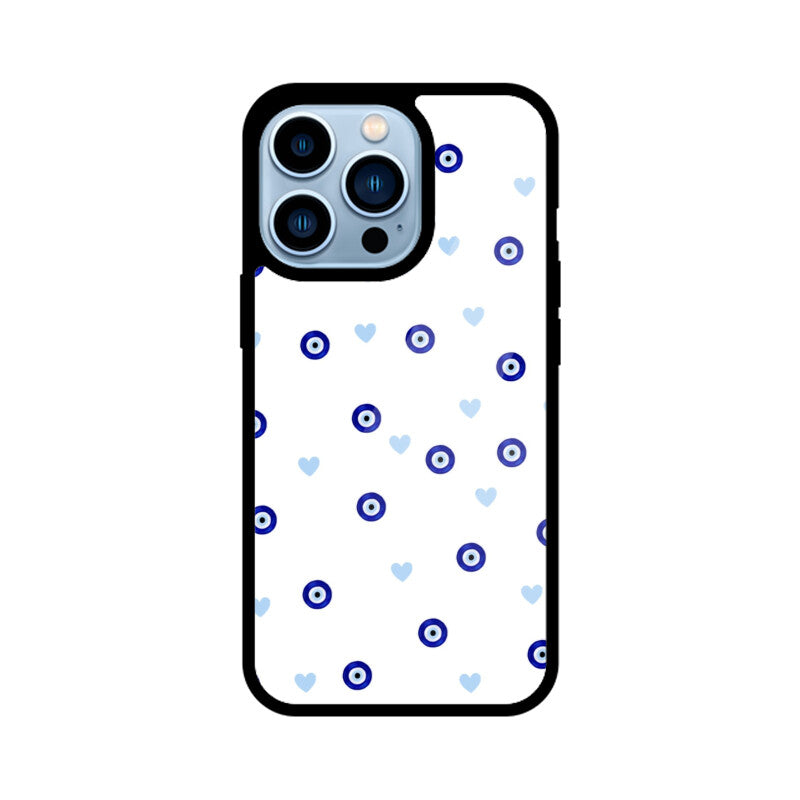 Blue Evil Eye Heart Pattern Glass Case