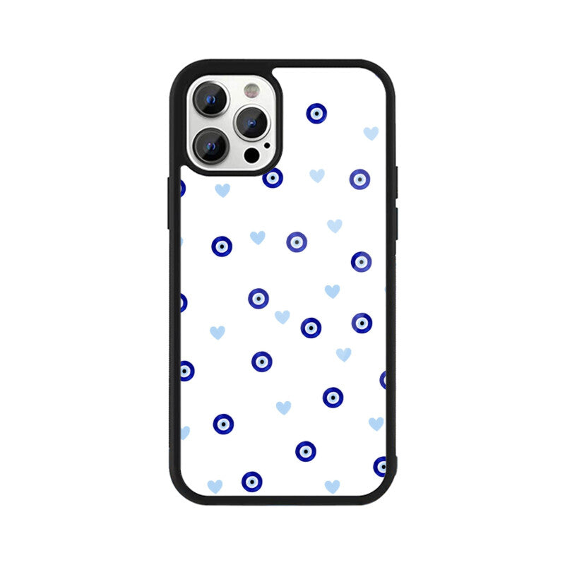 Blue Evil Eye Heart Pattern Glass Case