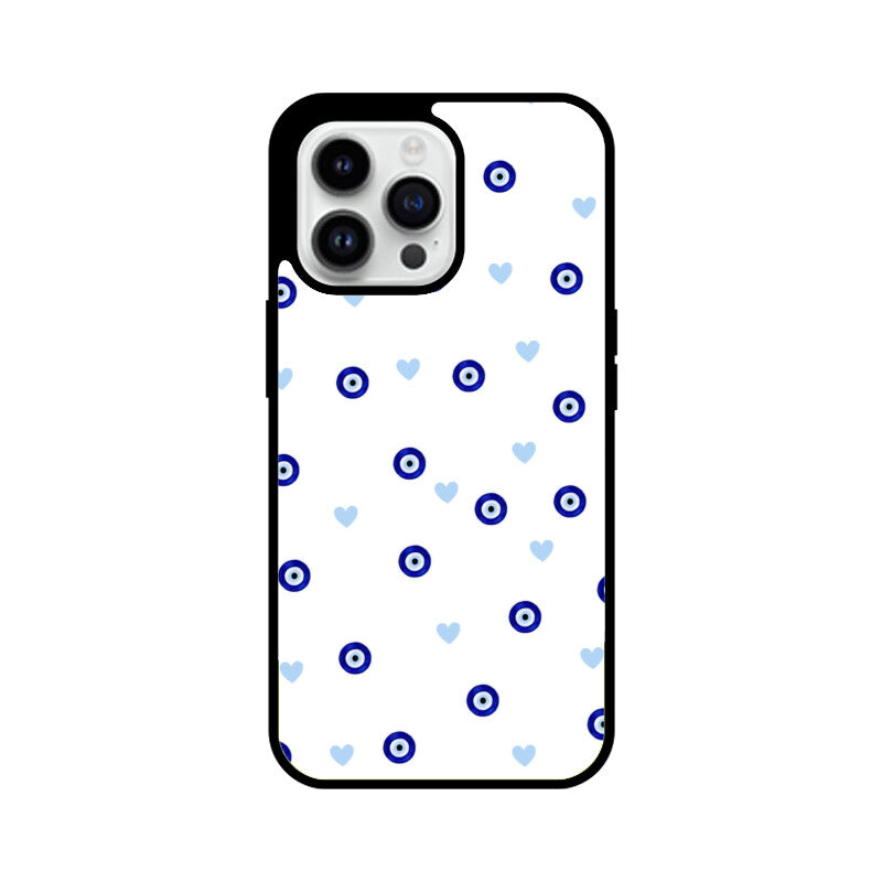 Blue Evil Eye Heart Pattern Glass Case