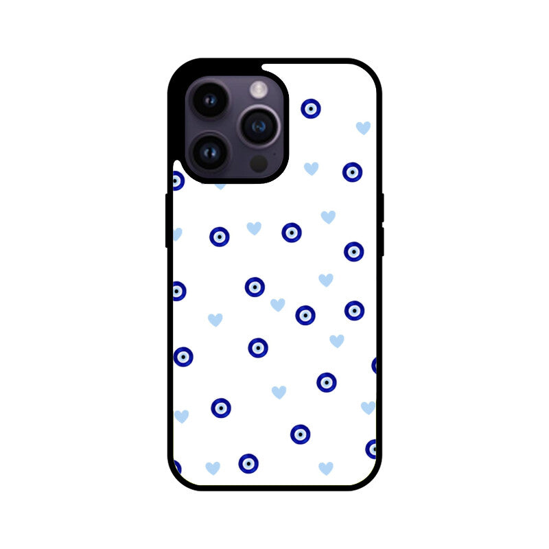 Blue Evil Eye Heart Pattern Glass Case