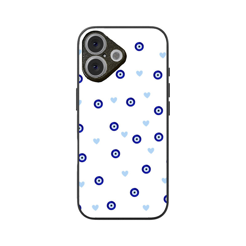 Blue Evil Eye Heart Pattern Glass Case