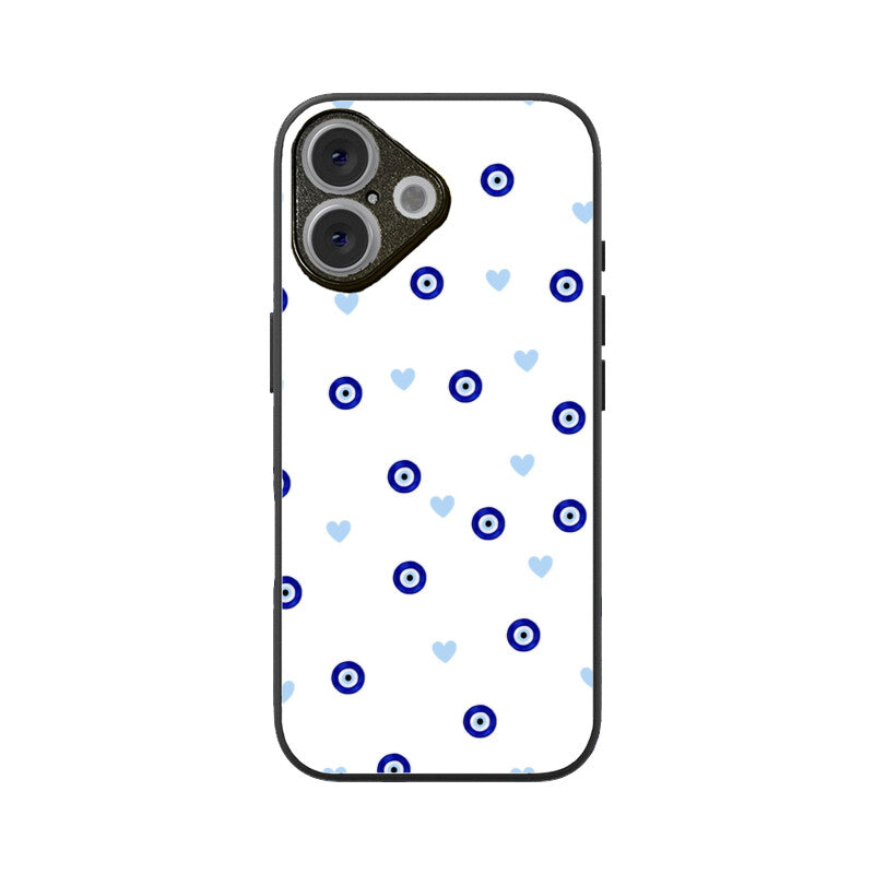 Blue Evil Eye Heart Pattern Glass Case