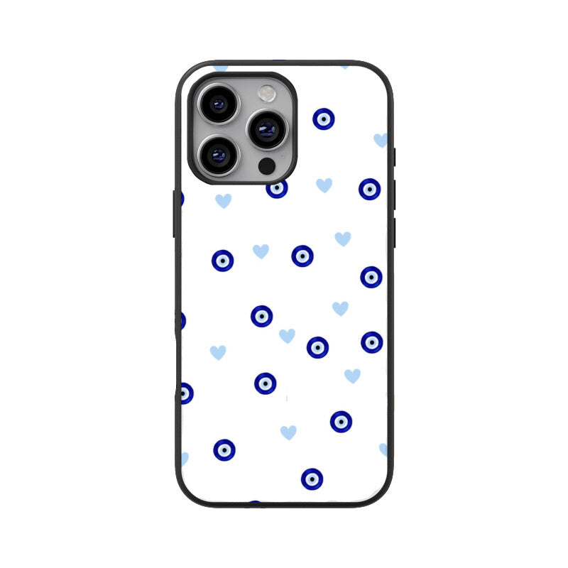 Blue Evil Eye Heart Pattern Glass Case