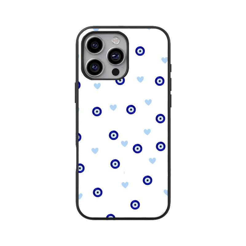 Blue Evil Eye Heart Pattern Glass Case