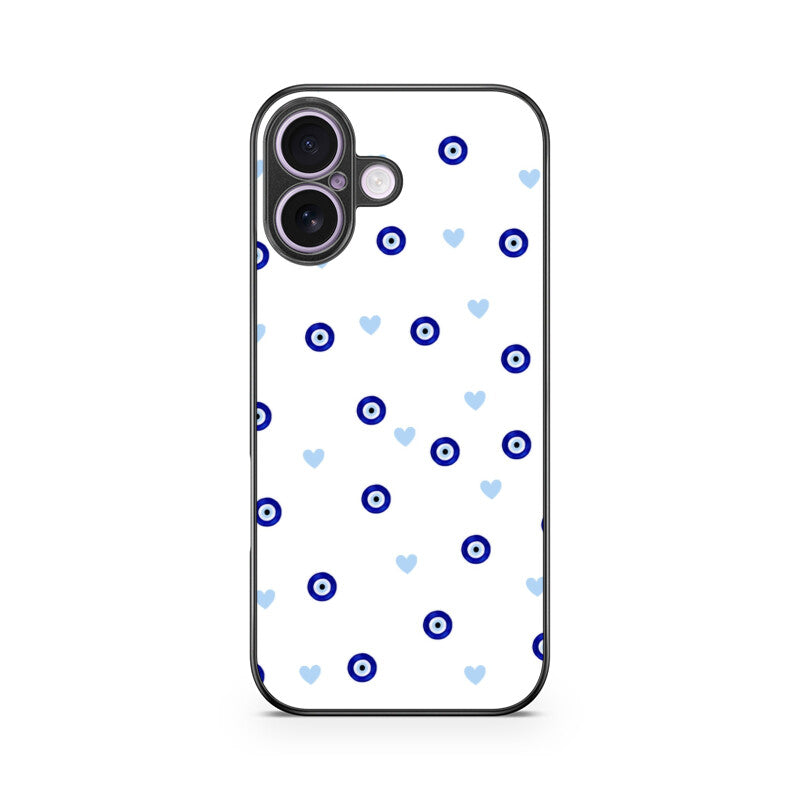 Blue Evil Eye Heart Pattern Glass Case