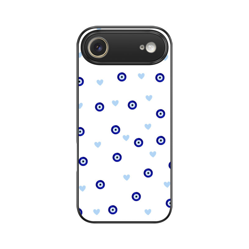 Blue Evil Eye Heart Pattern Glass Case