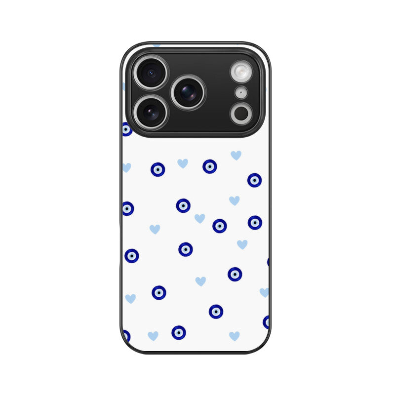 Blue Evil Eye Heart Pattern Glass Case