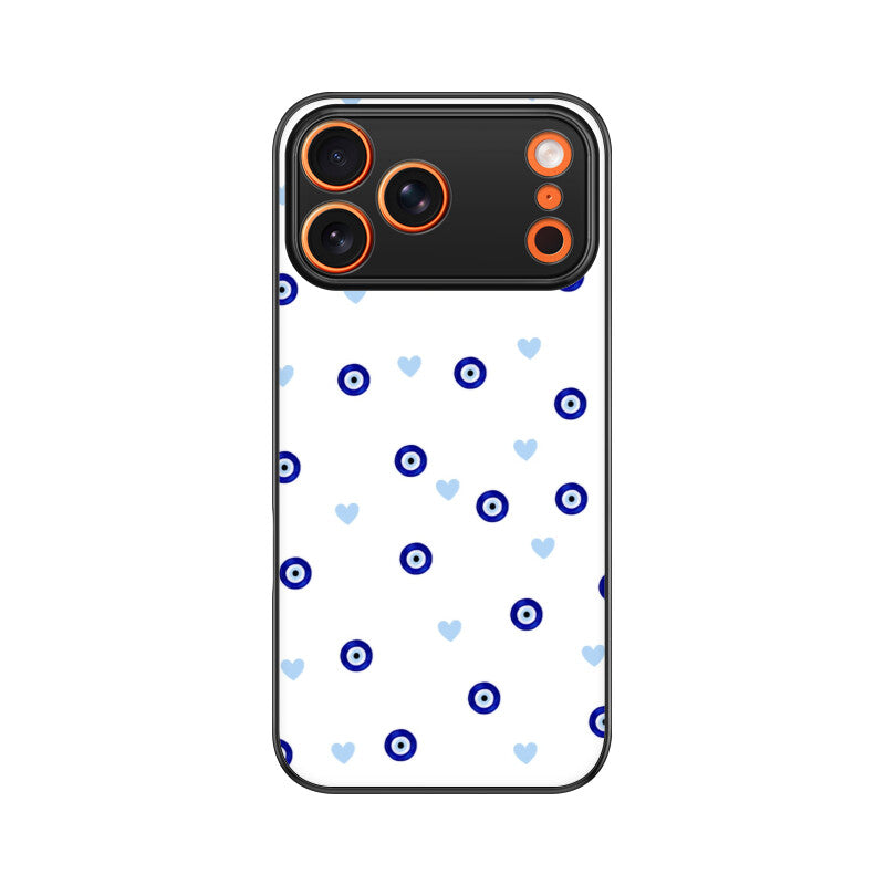 Blue Evil Eye Heart Pattern Glass Case