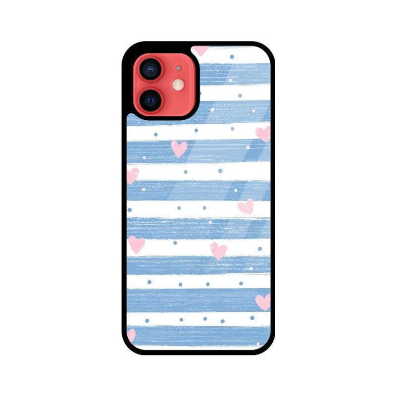 Blue Stripe Heart Glass Case