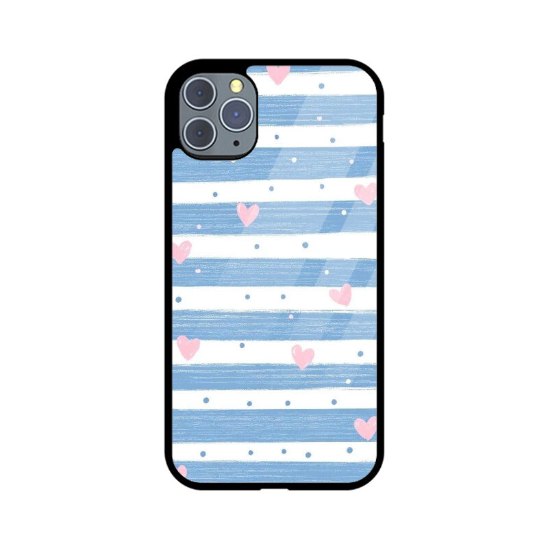 Blue Stripe Heart Glass Case