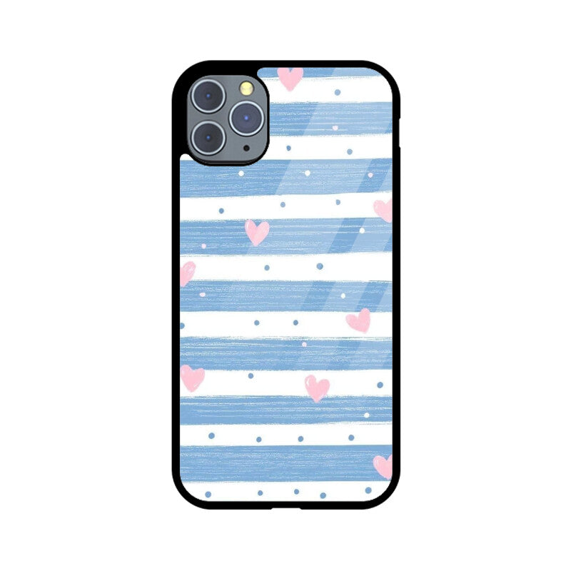 Blue Stripe Heart Glass Case