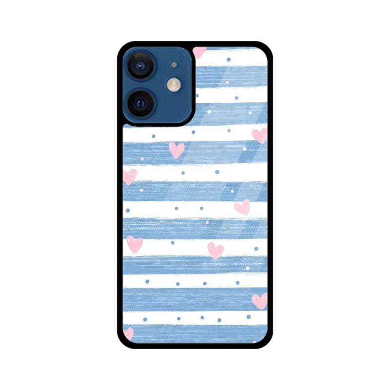 Blue Stripe Heart Glass Case